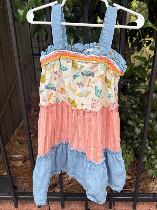 Matilda Jane Other - Matilda Jane Coral Tiered Skirt Dress with Chambray Blue Straps Size 4